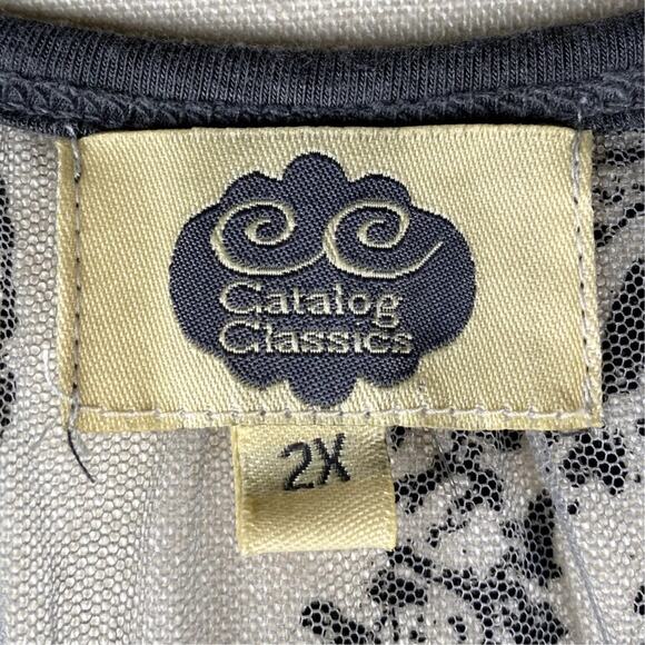 Catalog Classics Sz 2X Sheer Sleeveless Embroidered Lace Mesh Tunic Gray Coverup - Picture 5 of 7